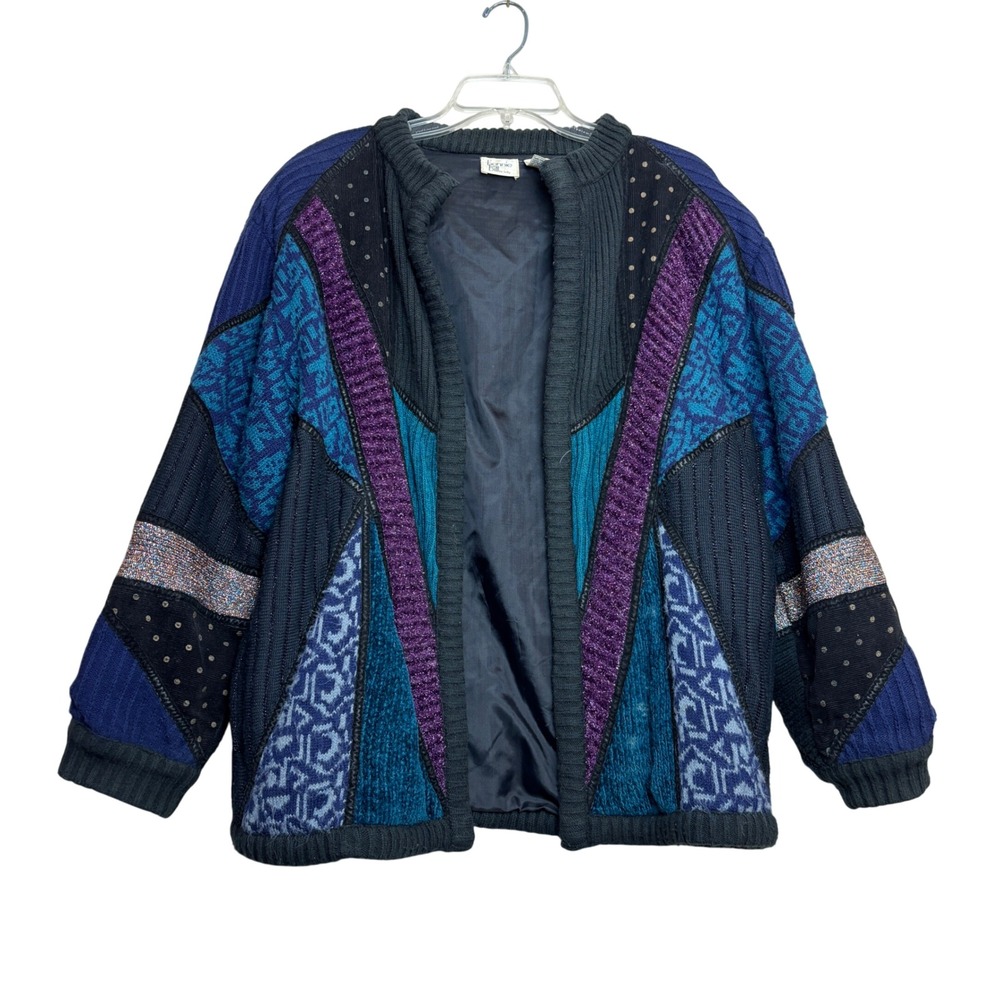 Vintage 80s Wearable Art Jacket Womens Medium Multicolor Vintage Patchwork‎ Knit
